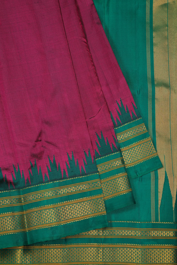 Purple Handloom Pure Silk Ilkal Saree with Green Contrast