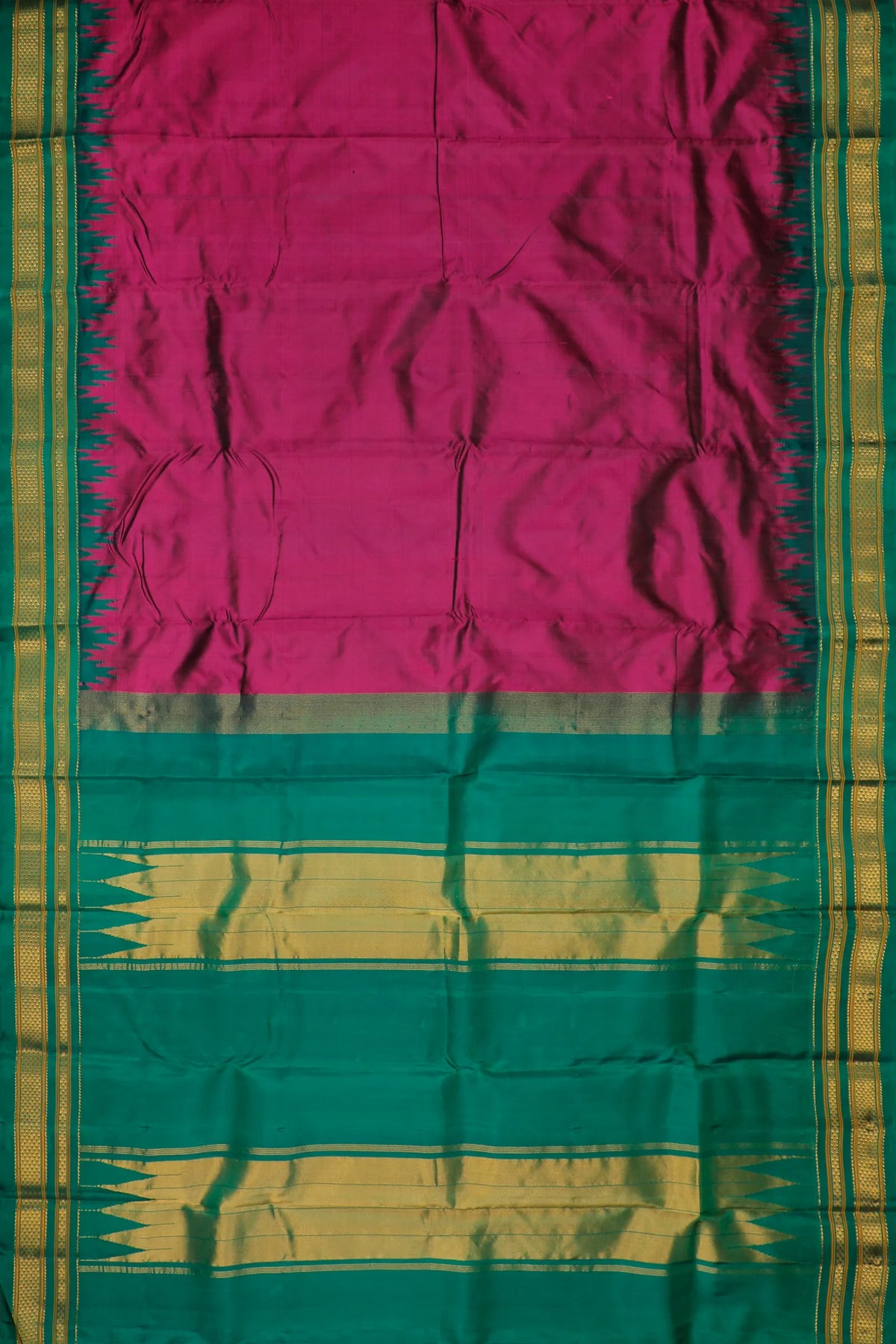 Purple Handloom Pure Silk Ilkal Saree with Green Contrast