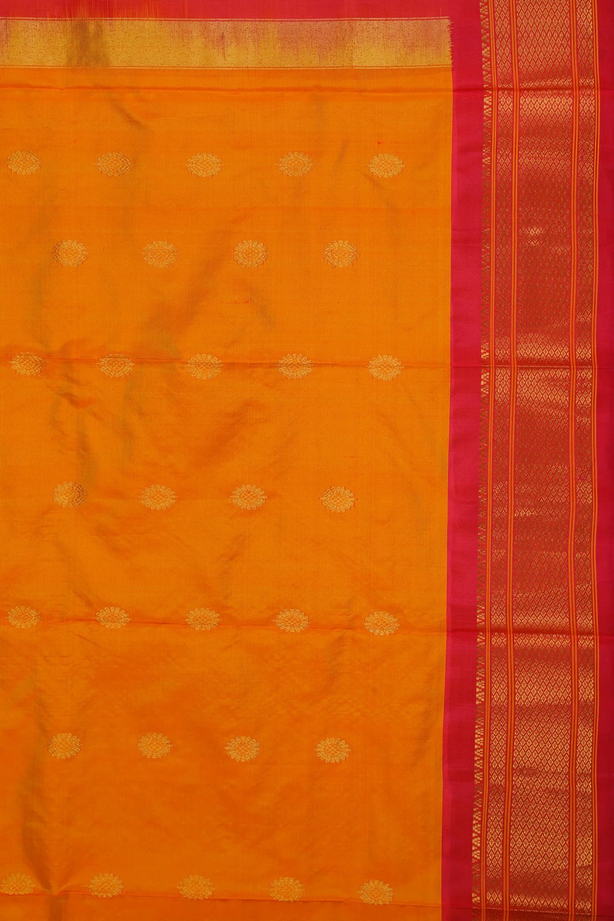 Mango Yellow Handloom Pure Silk Gadwal Saree - Kalanjali Paithani