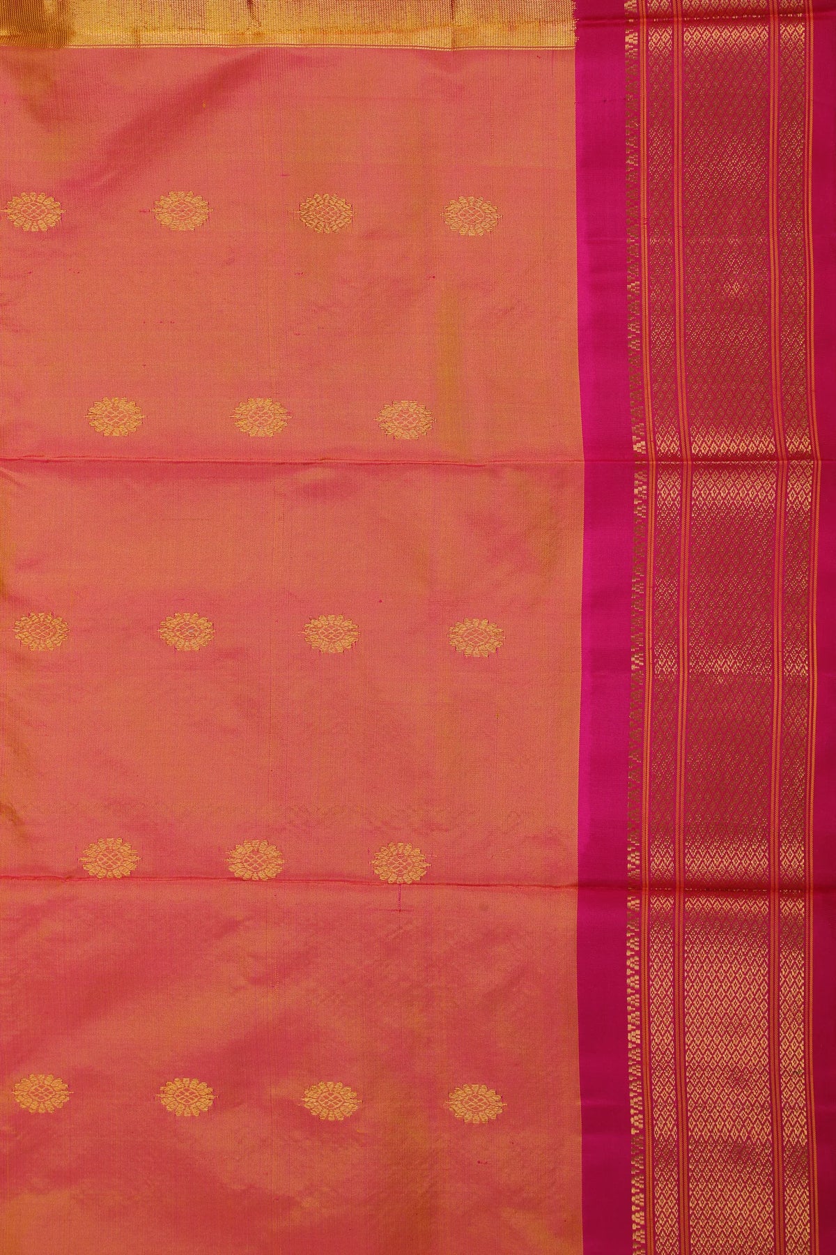 Peach Pink Handloom Pure Silk Gadwal Saree - Kalanjali Paithani