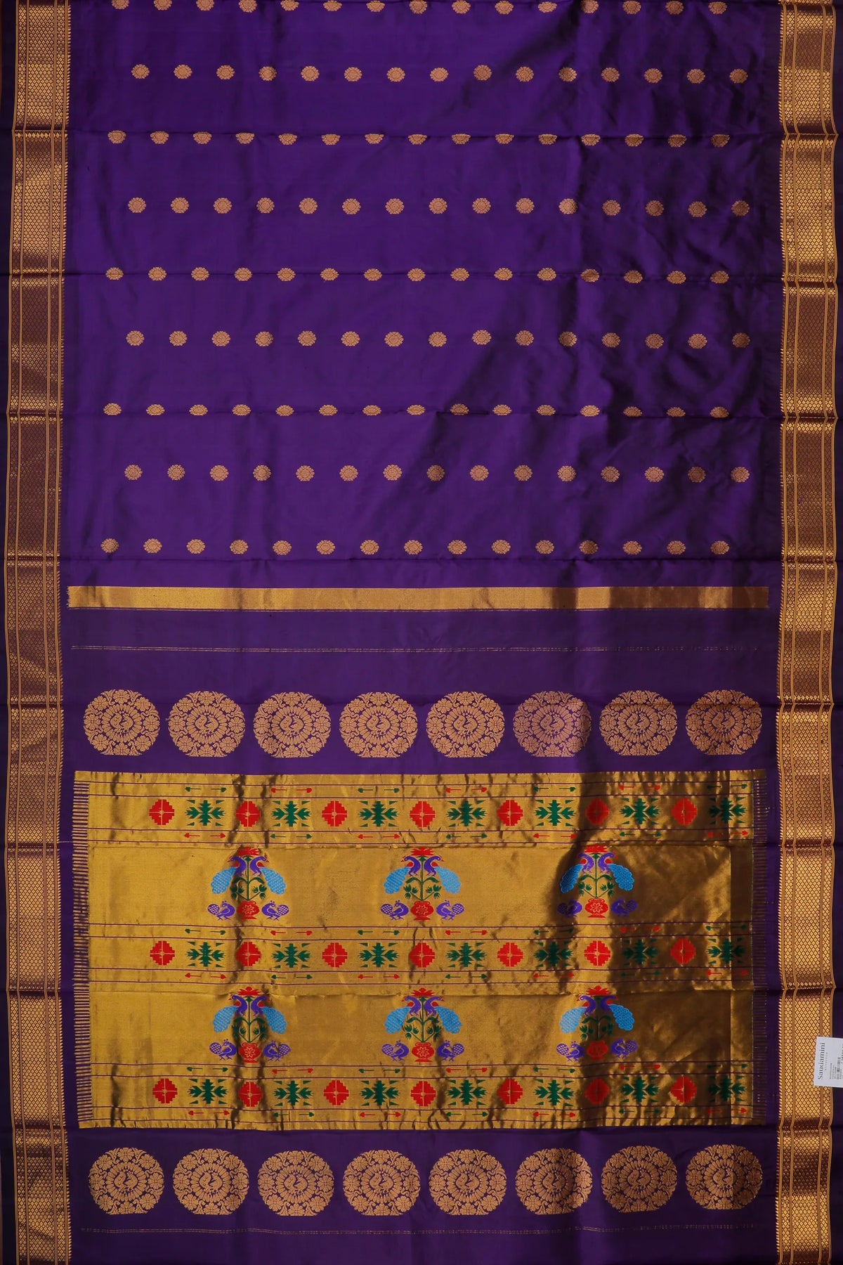 Dark Purple Handloom Pure Silk Gadwal Saree - Kalanjali Paithani