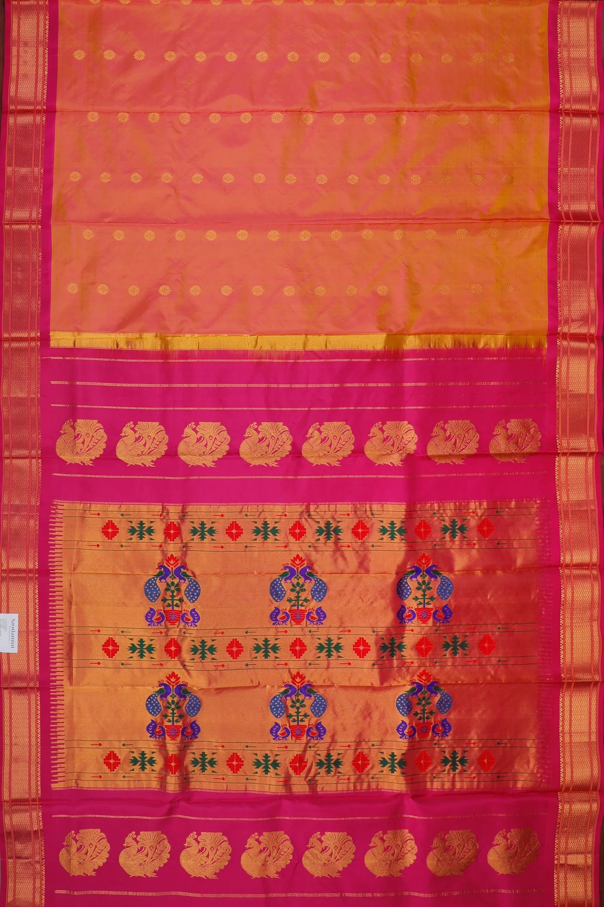 Peach Pink Handloom Pure Silk Gadwal Saree - Kalanjali Paithani