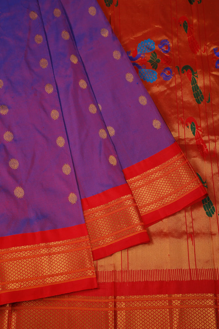 Dhoop Chaav Purple Handloom Pure Silk Gadwal Saree - Kalanjali Paithani