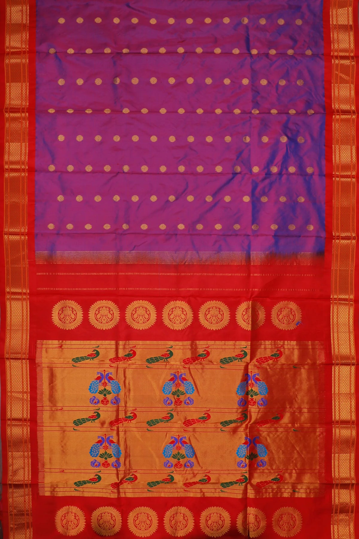Dhoop Chaav Purple Handloom Pure Silk Gadwal Saree - Kalanjali Paithani