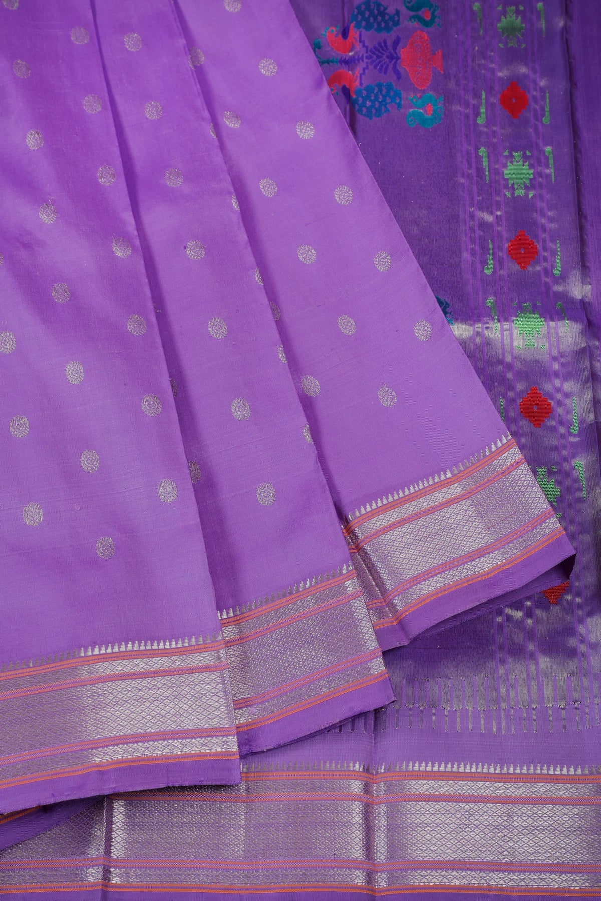 Lavender Handloom Pure Silk Gadwal Saree - Kalanjali Paithani