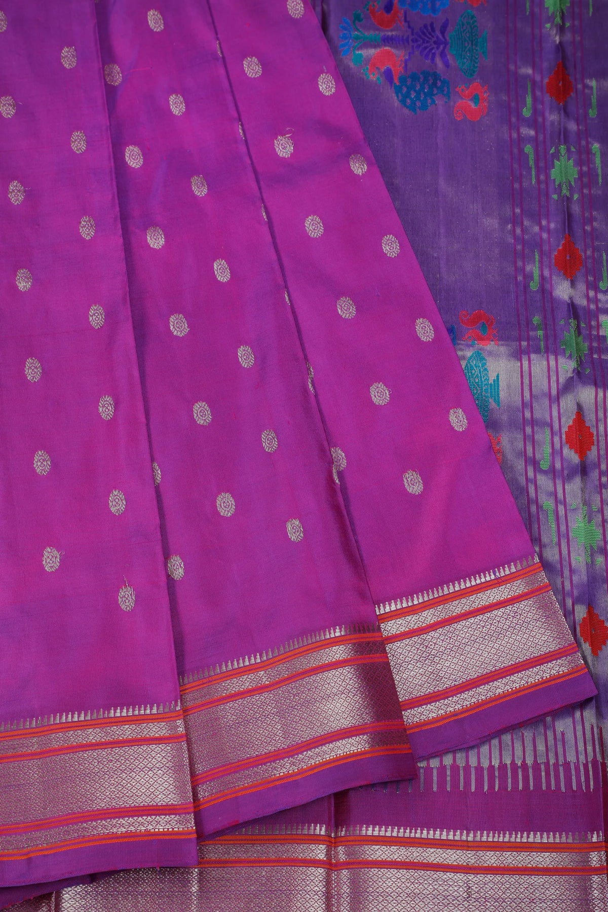 Purple Handloom Pure Silk Gadwal Saree - Kalanjali Paithani