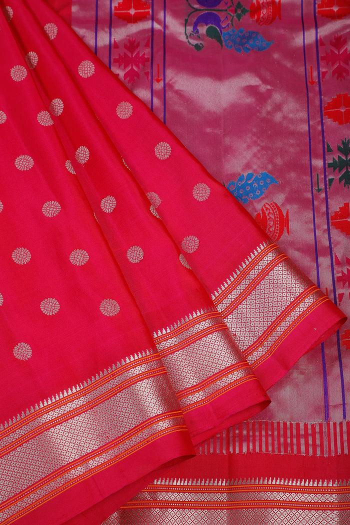 Raani Pink Handloom Pure Silk Gadwal Saree - Kalanjali Paithani