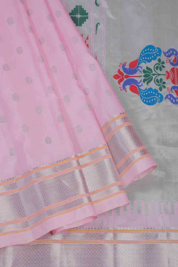 Baby Pink Handloom Pure Silk Gadwal Saree - Kalanjali Paithani