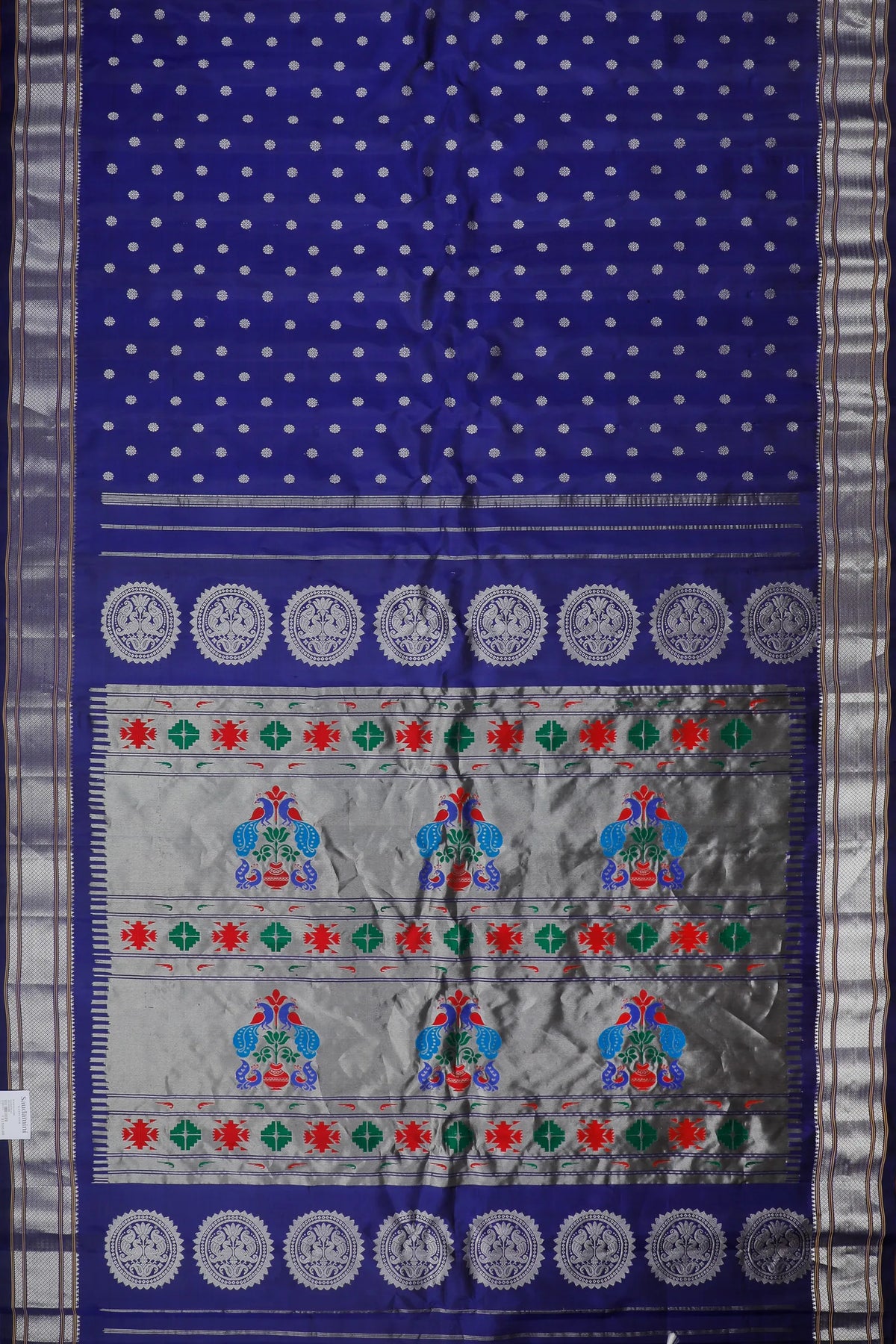 Navy Blue Handloom Pure Silk Gadwal Saree - Kalanjali Paithani