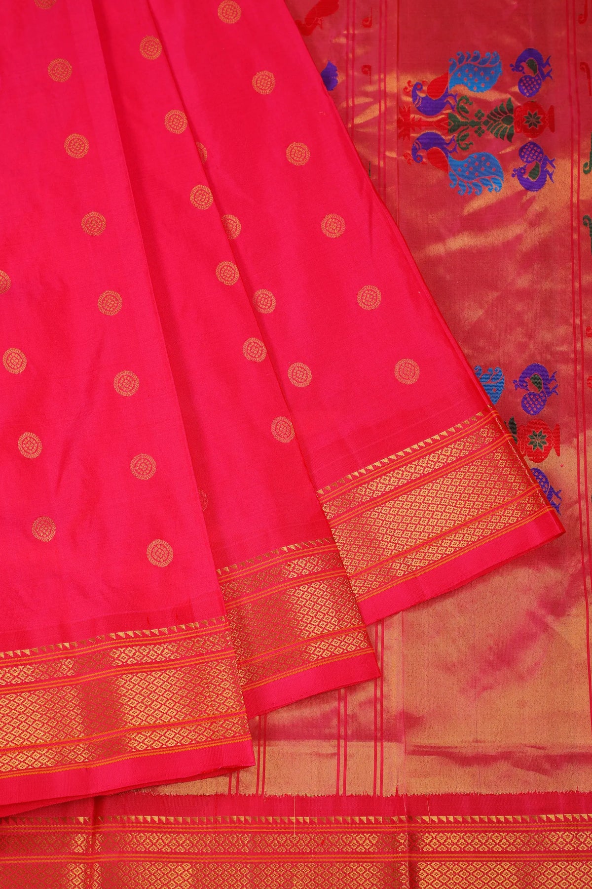 Dark Peach Pink Handloom Pure Silk Gadwal Saree - Kalanjali Paithani
