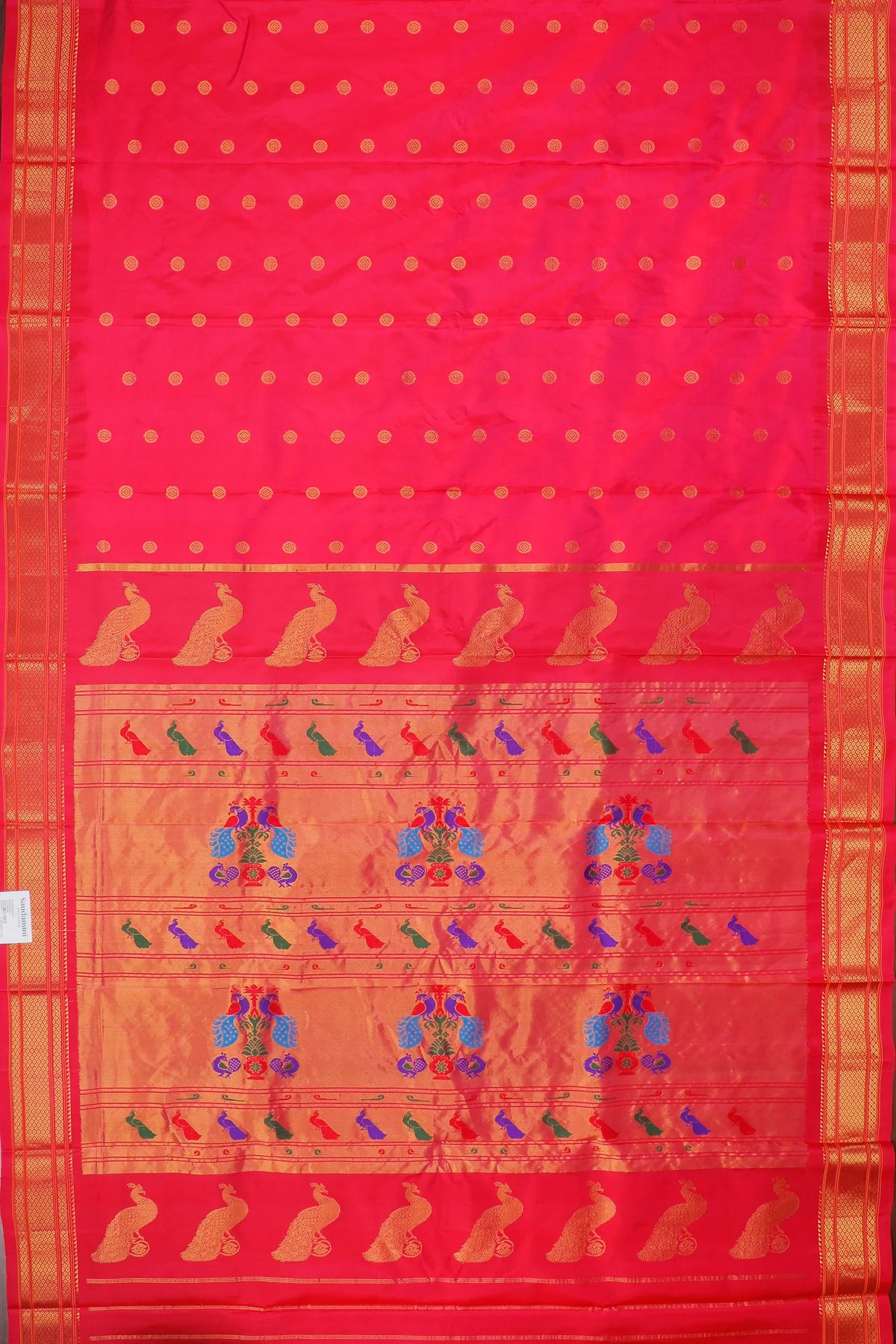 Dark Peach Pink Handloom Pure Silk Gadwal Saree - Kalanjali Paithani