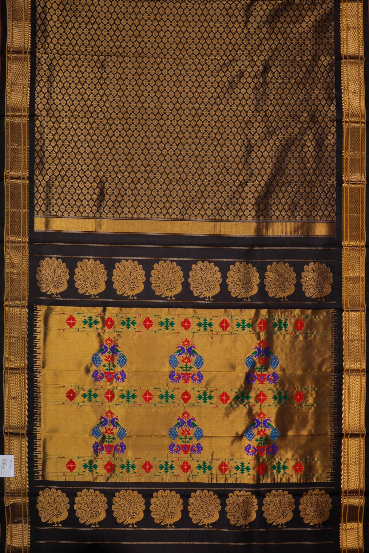 Coffee Brown Handloom Pure Silk Gadwal Saree - Kalanjali Paithani in Brocade Pattern