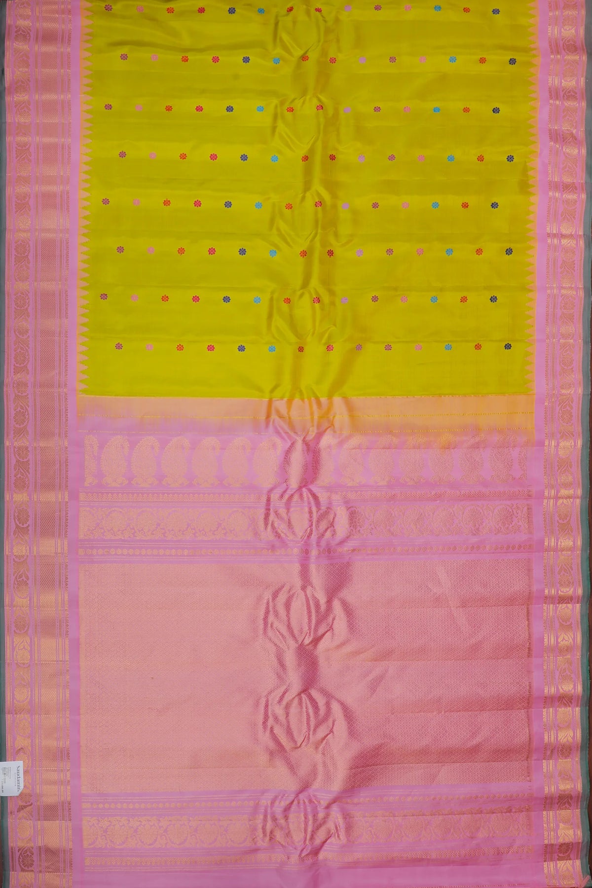 Lime Yellow Handloom Pure Silk Gadwal Saree
