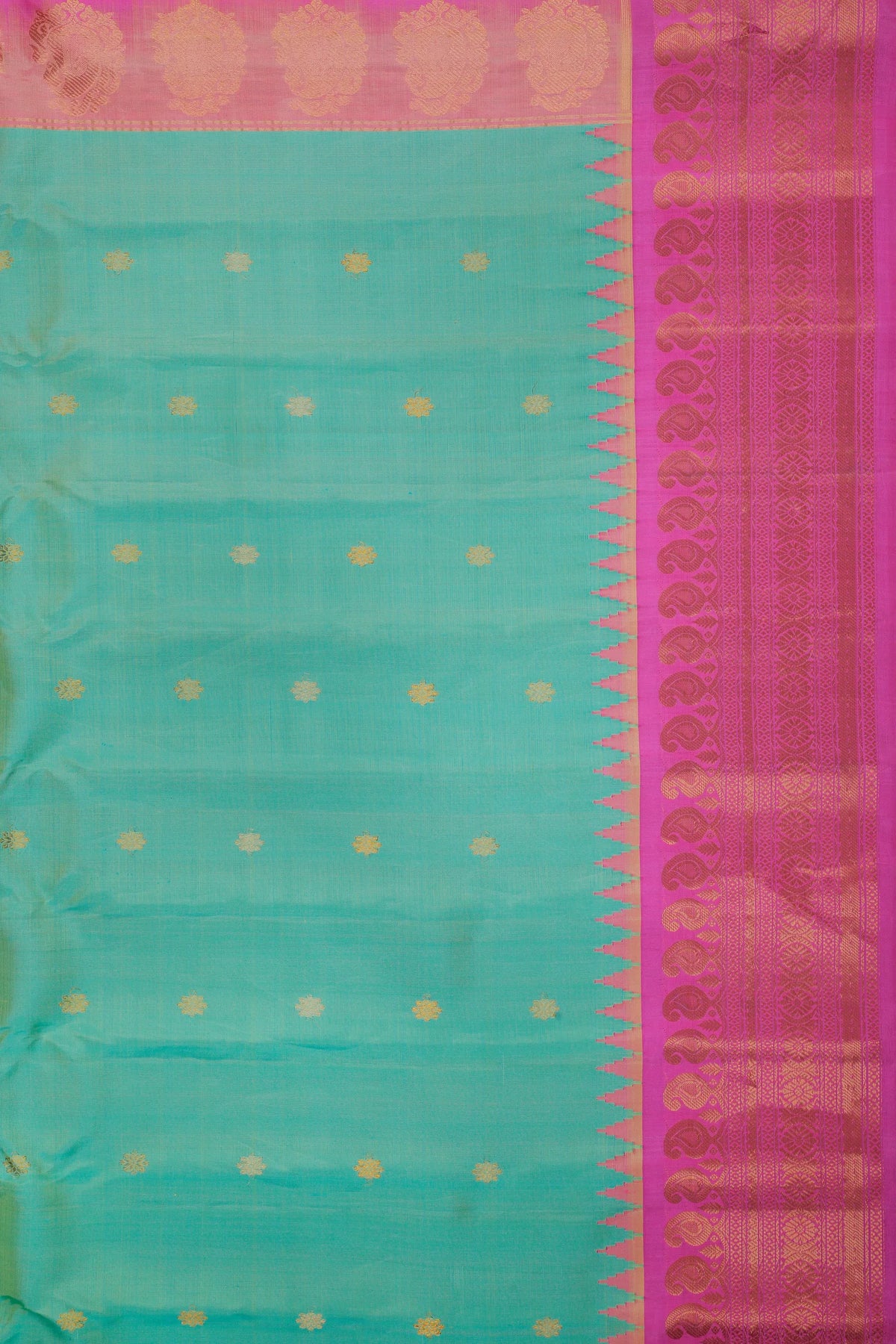 Pista Green Handloom Pure Silk Gadwal Saree with Neon Pink Border