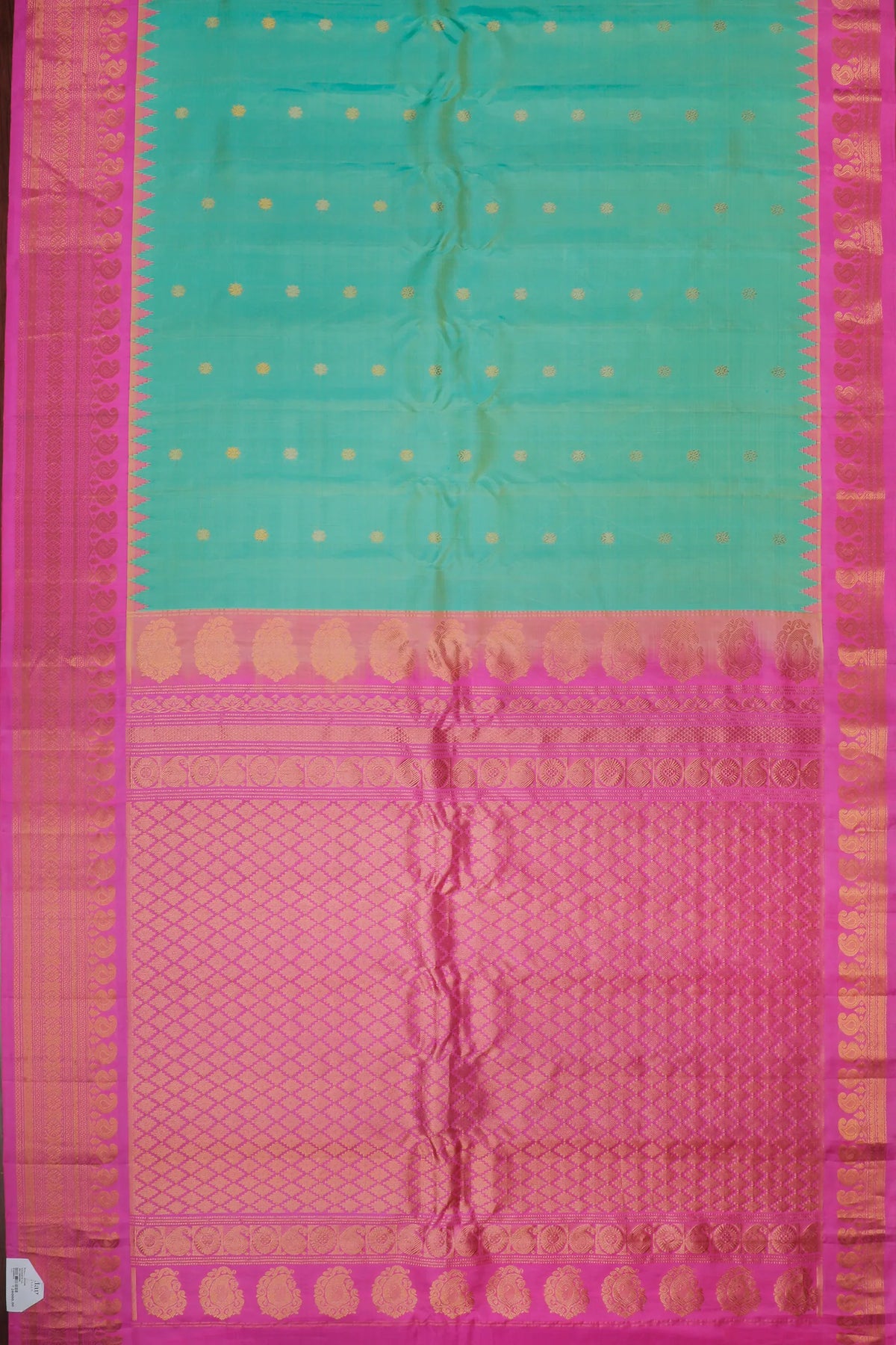 Pista Green Handloom Pure Silk Gadwal Saree with Neon Pink Border