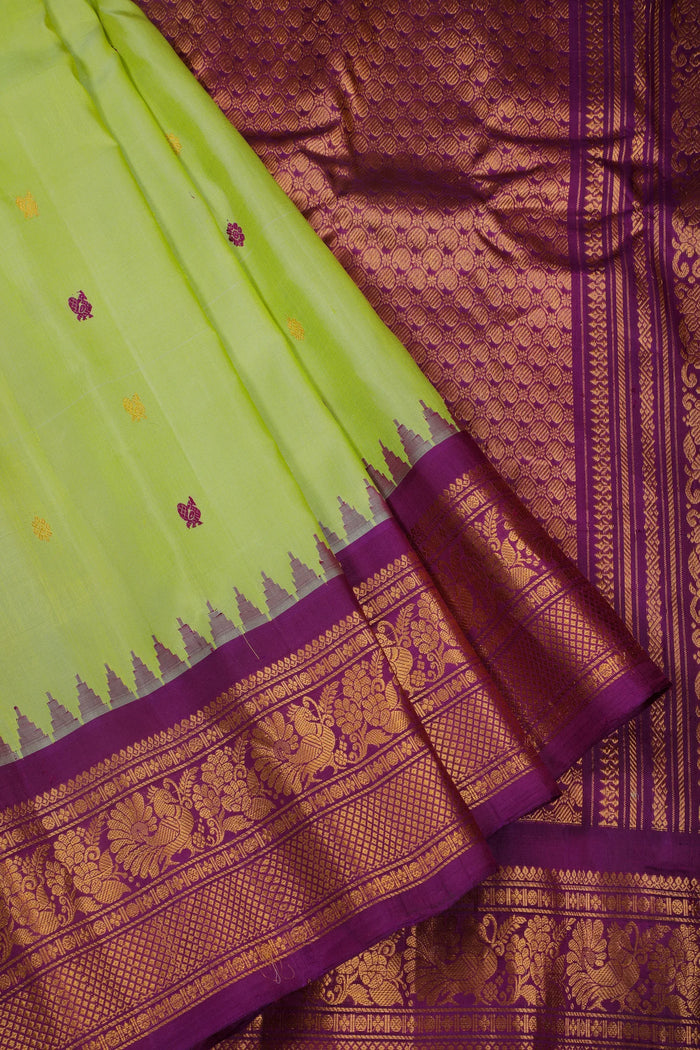 Parrot Green Handloom Pure Silk Gadwal Saree with Brocade Border