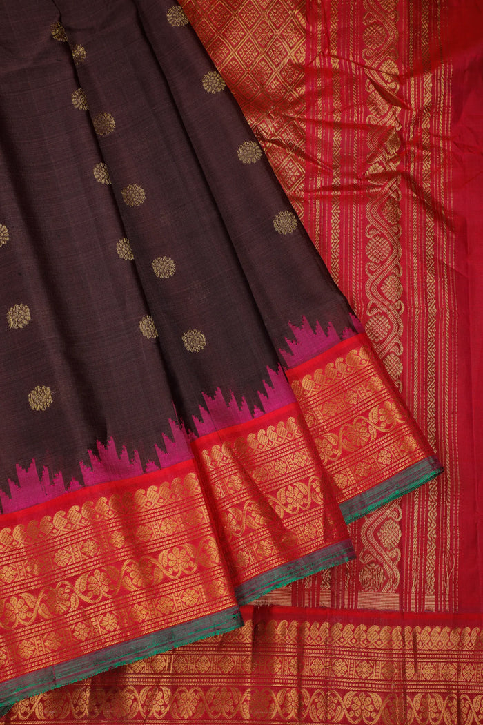Coffee Brown Handloom Pure Silk Cotton (Sico) Gadwal Saree