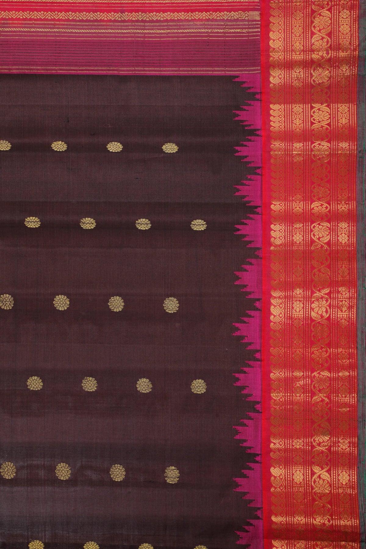 Coffee Brown Handloom Pure Silk Cotton (Sico) Gadwal Saree