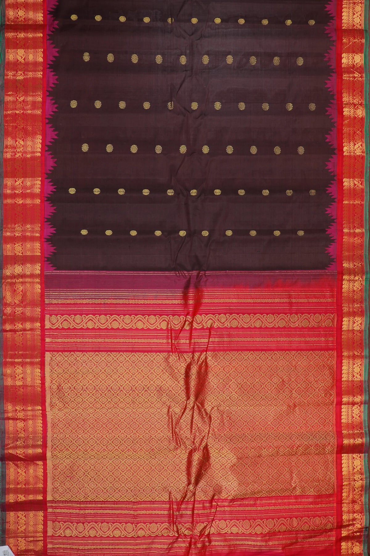 Coffee Brown Handloom Pure Silk Cotton (Sico) Gadwal Saree