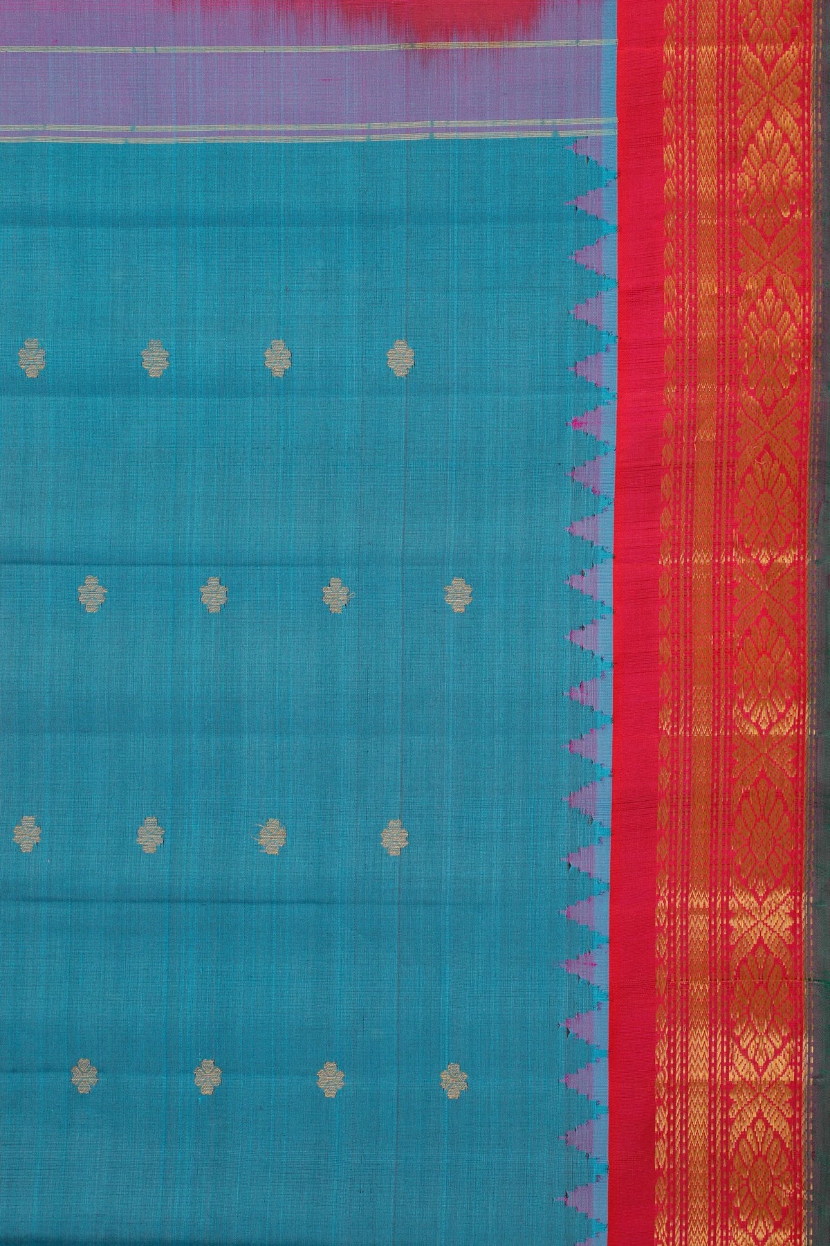 Peacock Blue Handloom Pure Silk Cotton (Sico) Gadwal Saree