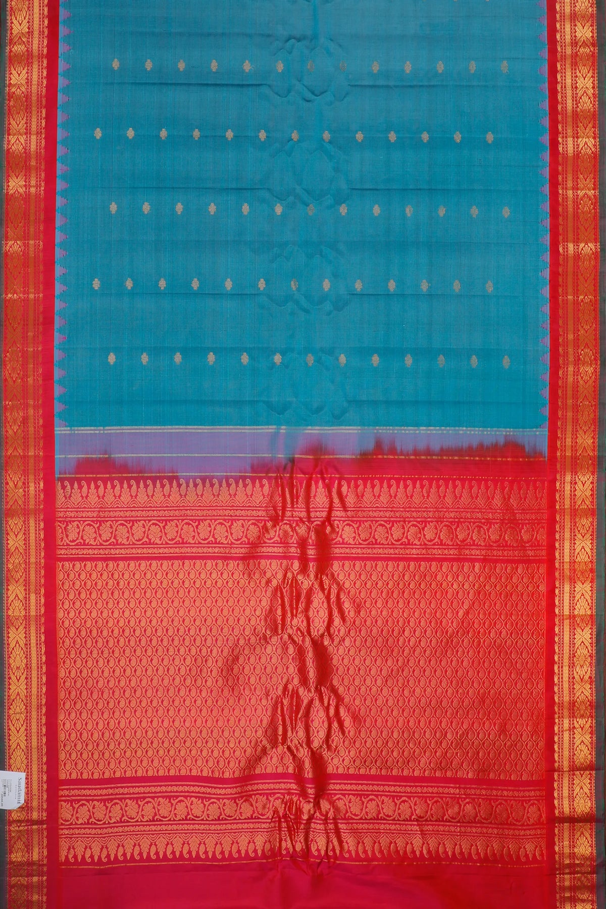 Peacock Blue Handloom Pure Silk Cotton (Sico) Gadwal Saree