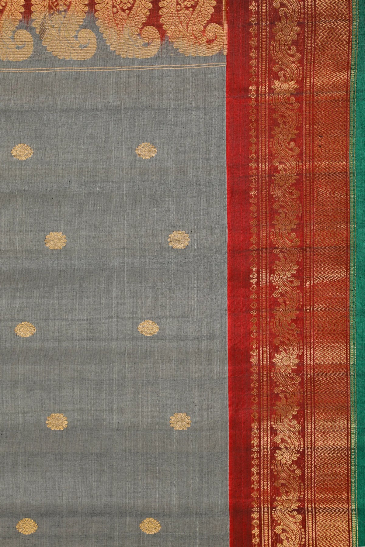 Grey Handloom Pure Silk Cotton (Sico) Gadwal Saree
