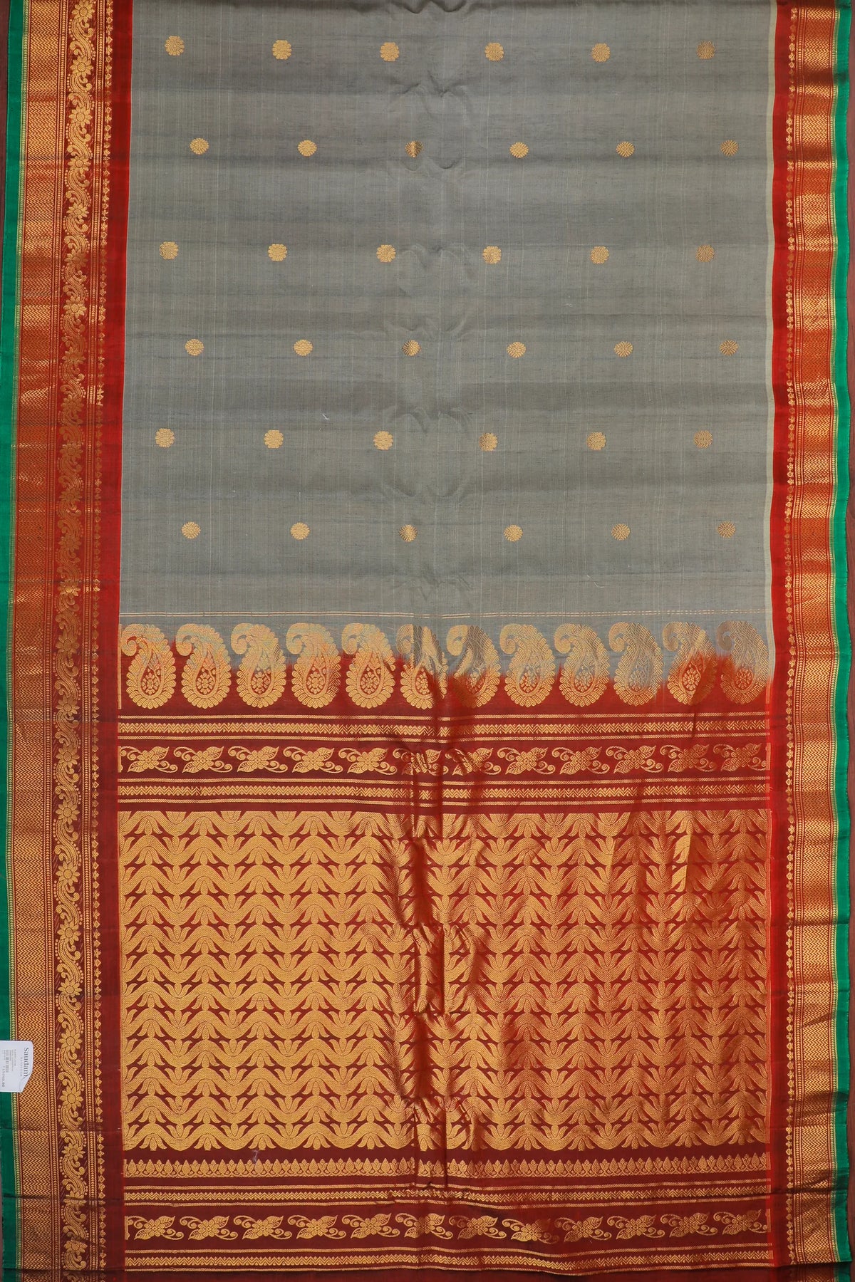 Grey Handloom Pure Silk Cotton (Sico) Gadwal Saree