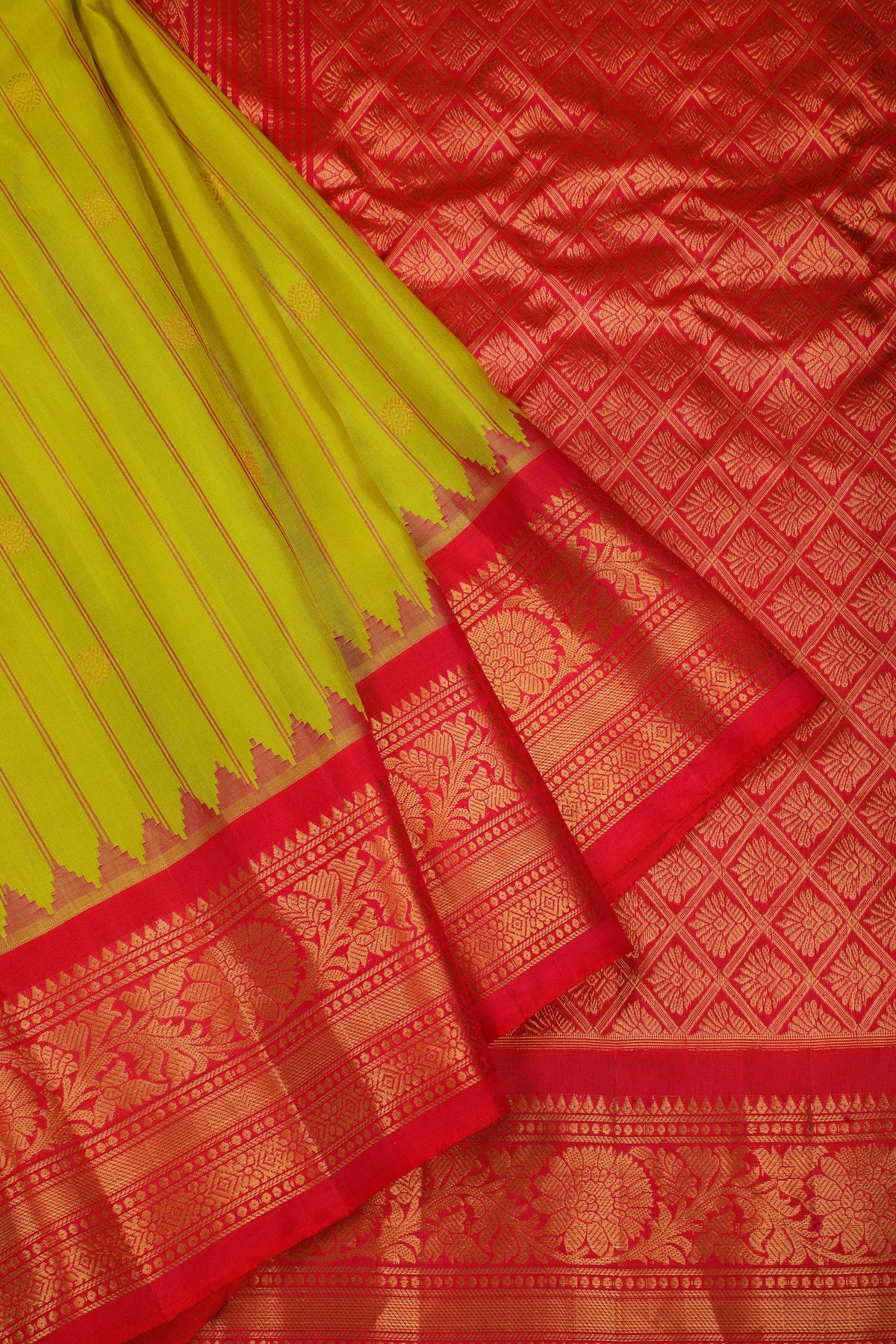 Parrot Green Handloom Pure Silk Gadwal Saree