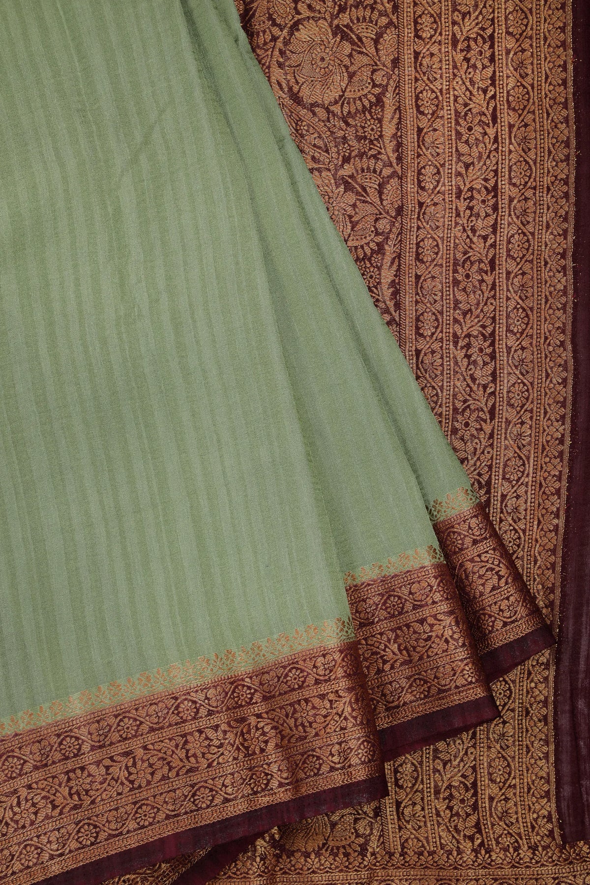 Pista Green Powerloom Designer Chiffon Saree with Brocade Blouse