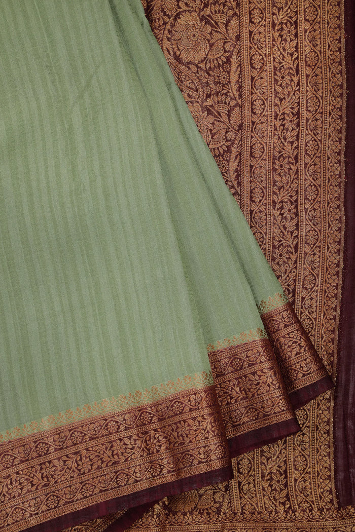 Pista Green Powerloom Designer Chiffon Saree with Brocade Blouse
