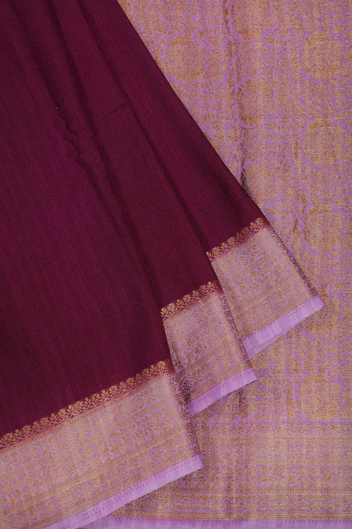 Wine Powerloom Designer Chiffon Saree with Brocade Blouse