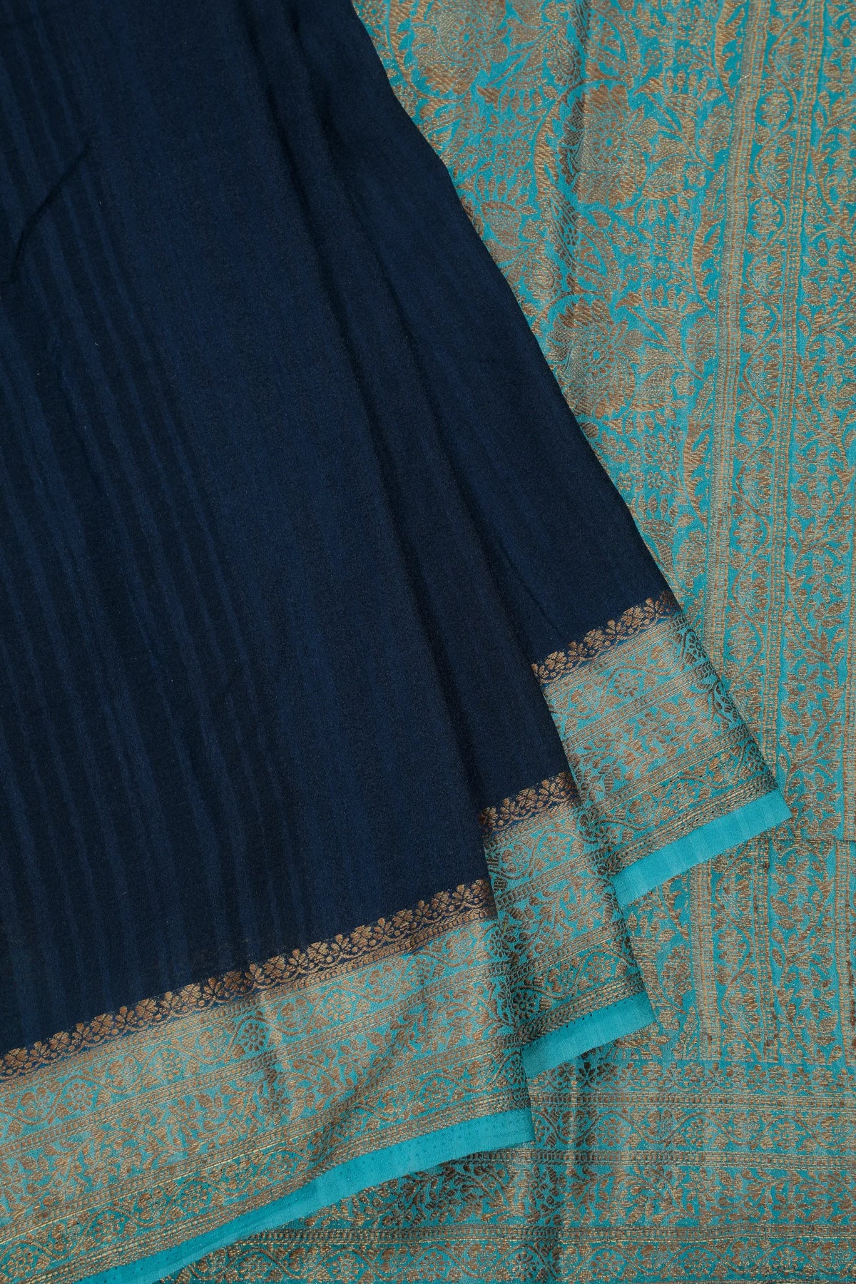 Navy Blue Powerloom Designer Chiffon Saree with Brocade Blouse