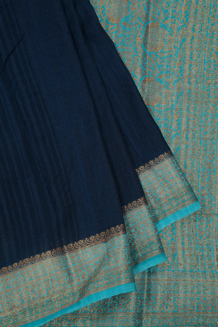 Navy Blue Powerloom Designer Chiffon Saree with Brocade Blouse