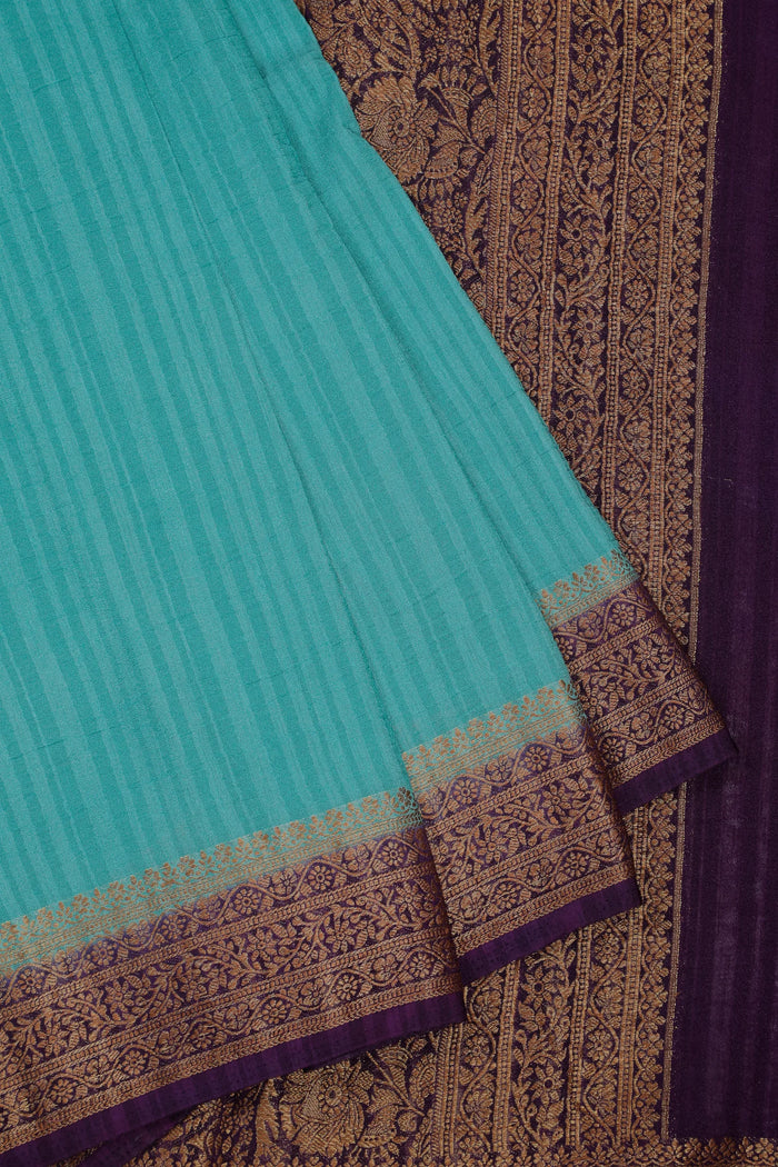 Teal Blue Powerloom Designer Chiffon Saree with Brocade Blouse