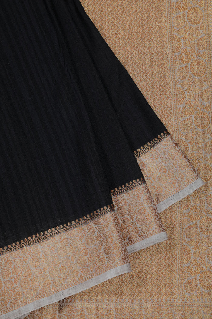 Black Powerloom Designer Chiffon Saree with Brocade Blouse