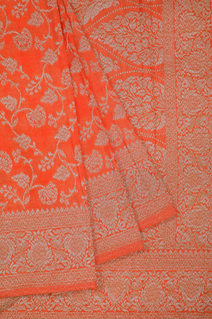 Light Orange Powerloom Designer Georgette Saree