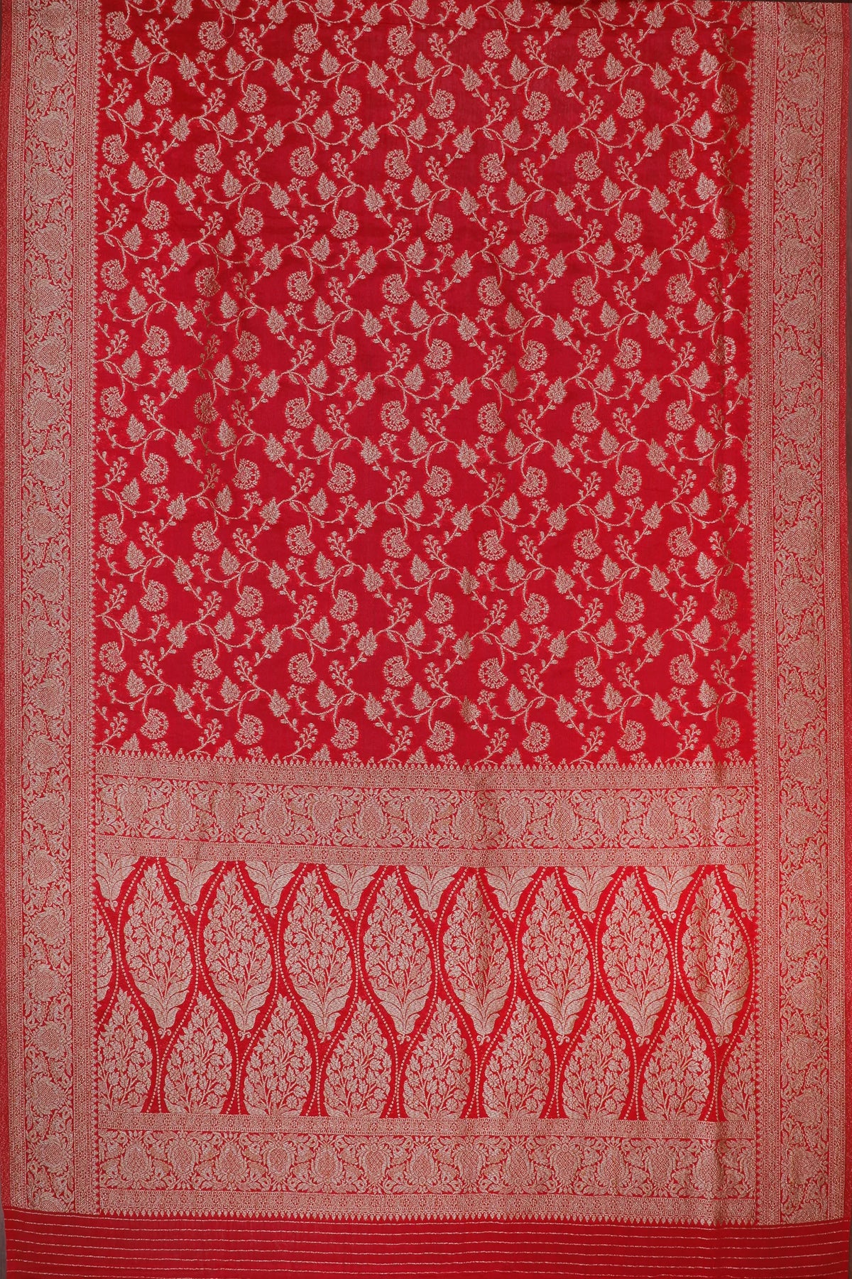 Red Powerloom Designer Georgette Saree