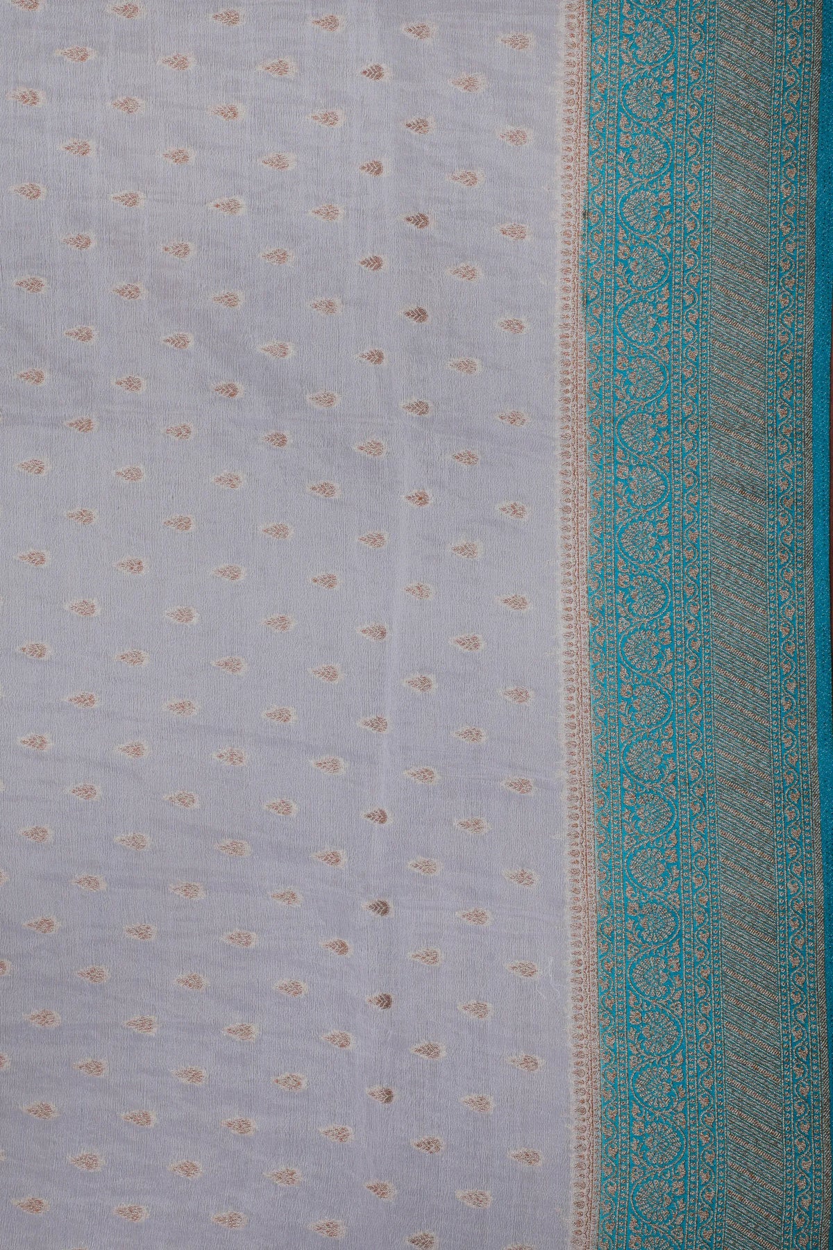 White Powerloom Designer Saree with Blue Contrast