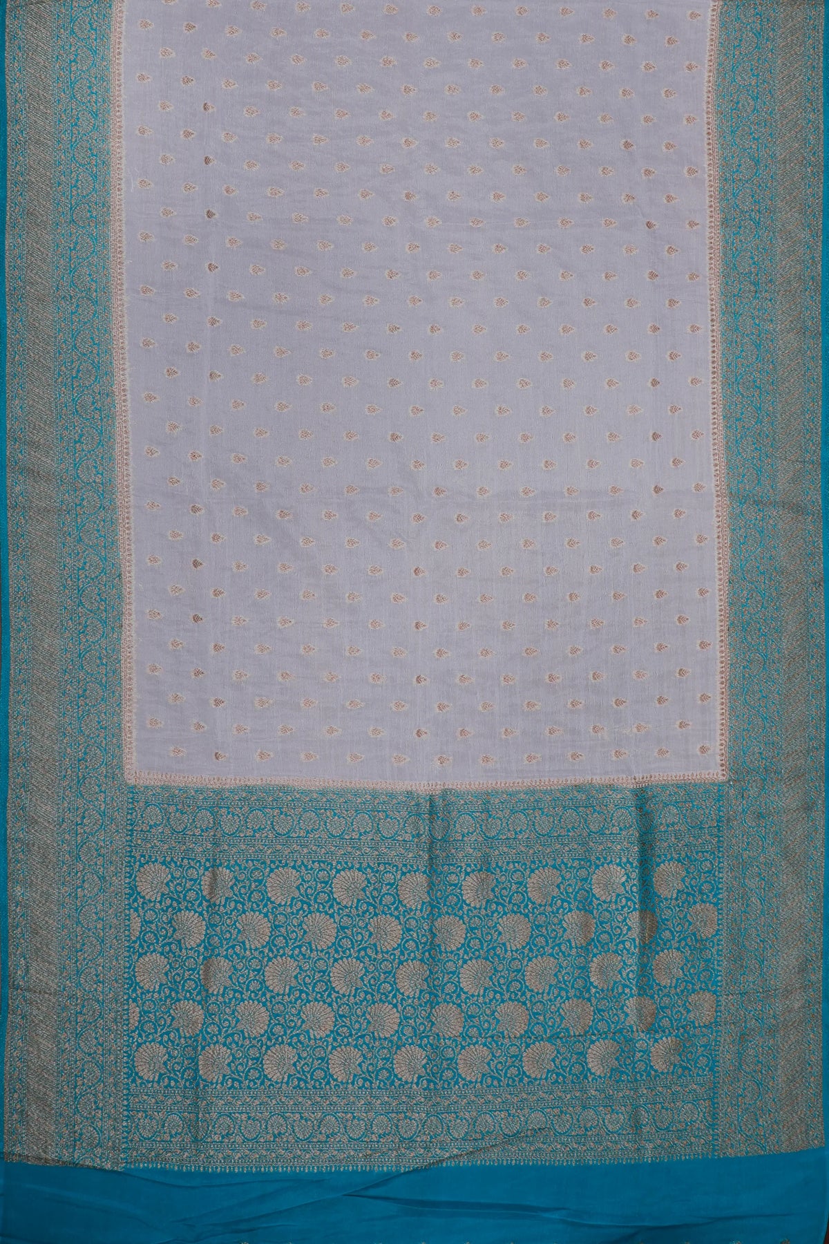 White Powerloom Designer Saree with Blue Contrast