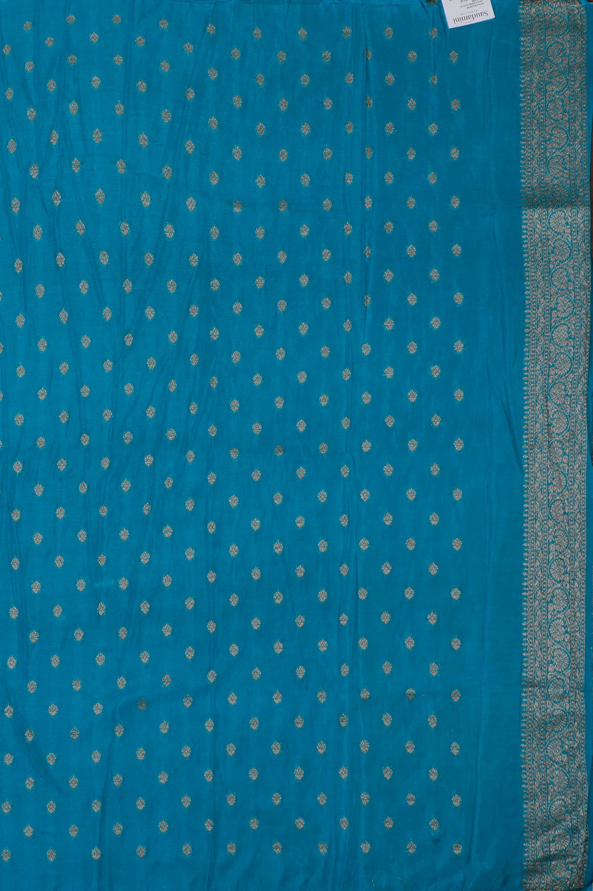 White Powerloom Designer Saree with Blue Contrast