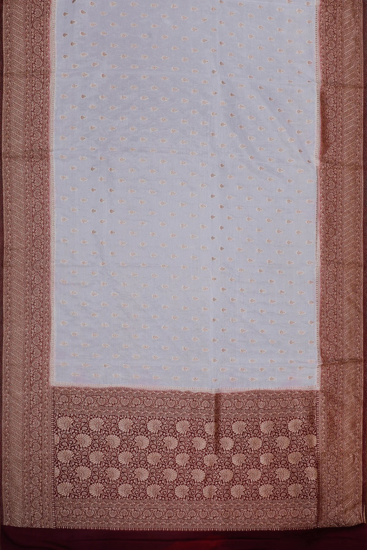 White Powerloom Designer Saree with Maroon Contrast