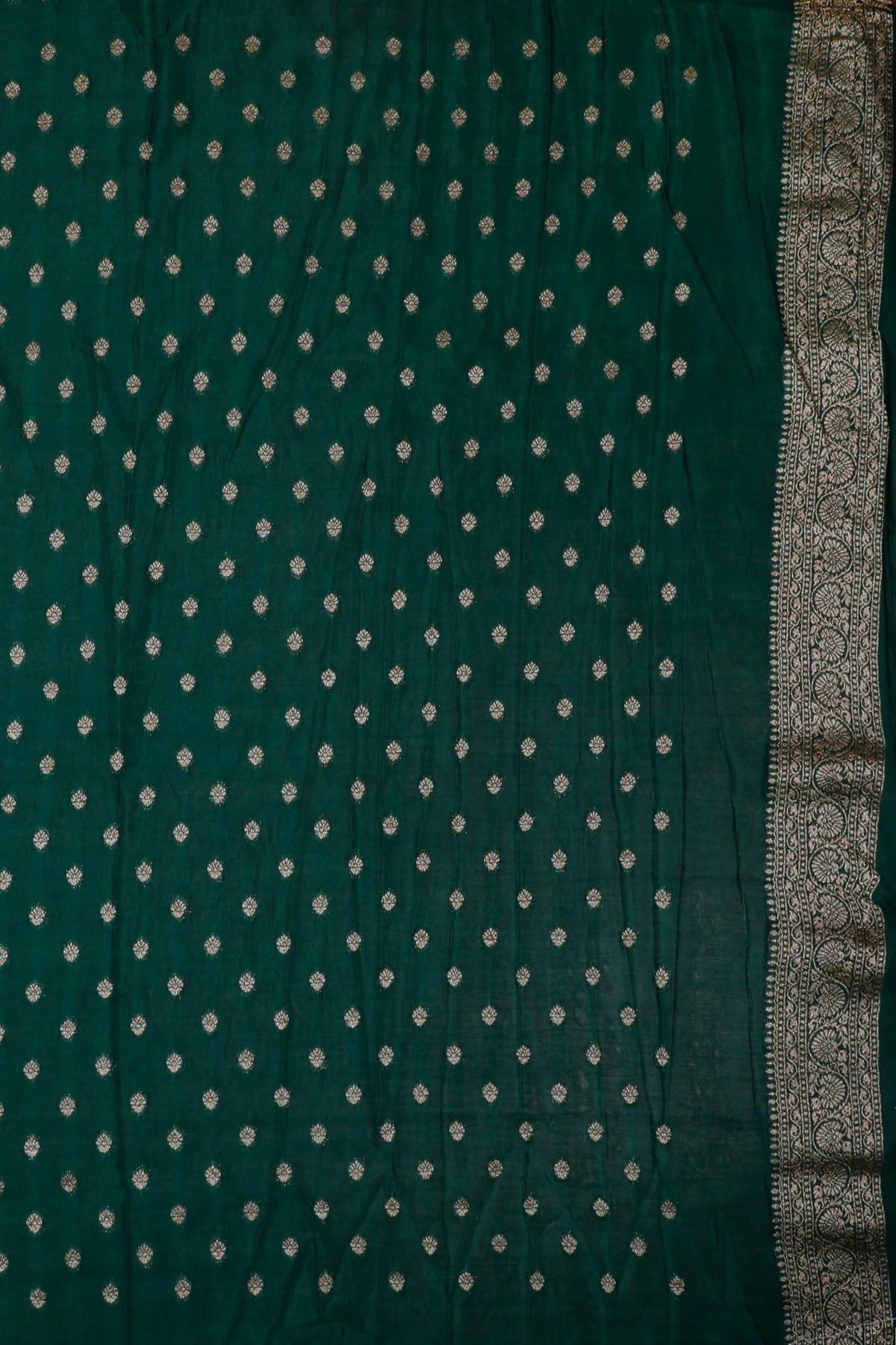 White Powerloom Designer Saree with Green Contrast