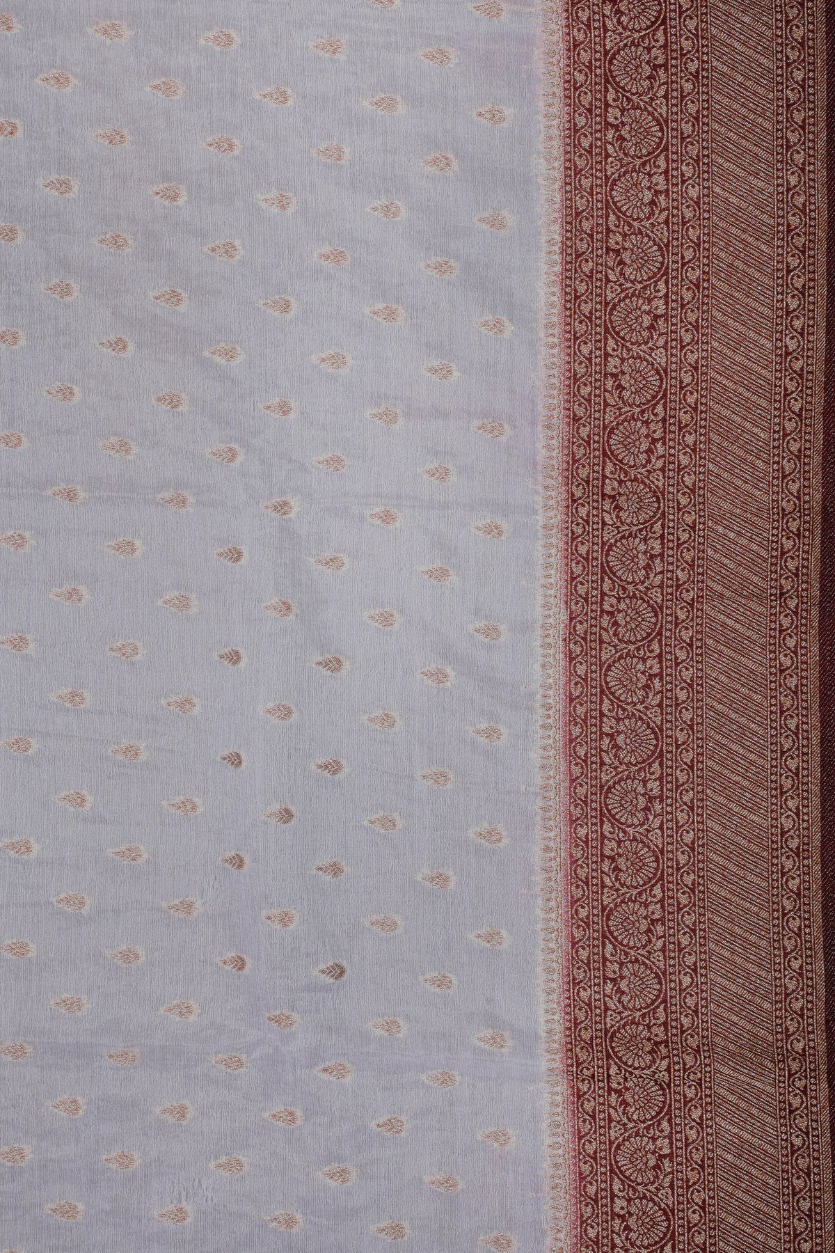 White Powerloom Designer Saree with Maroon Contrast