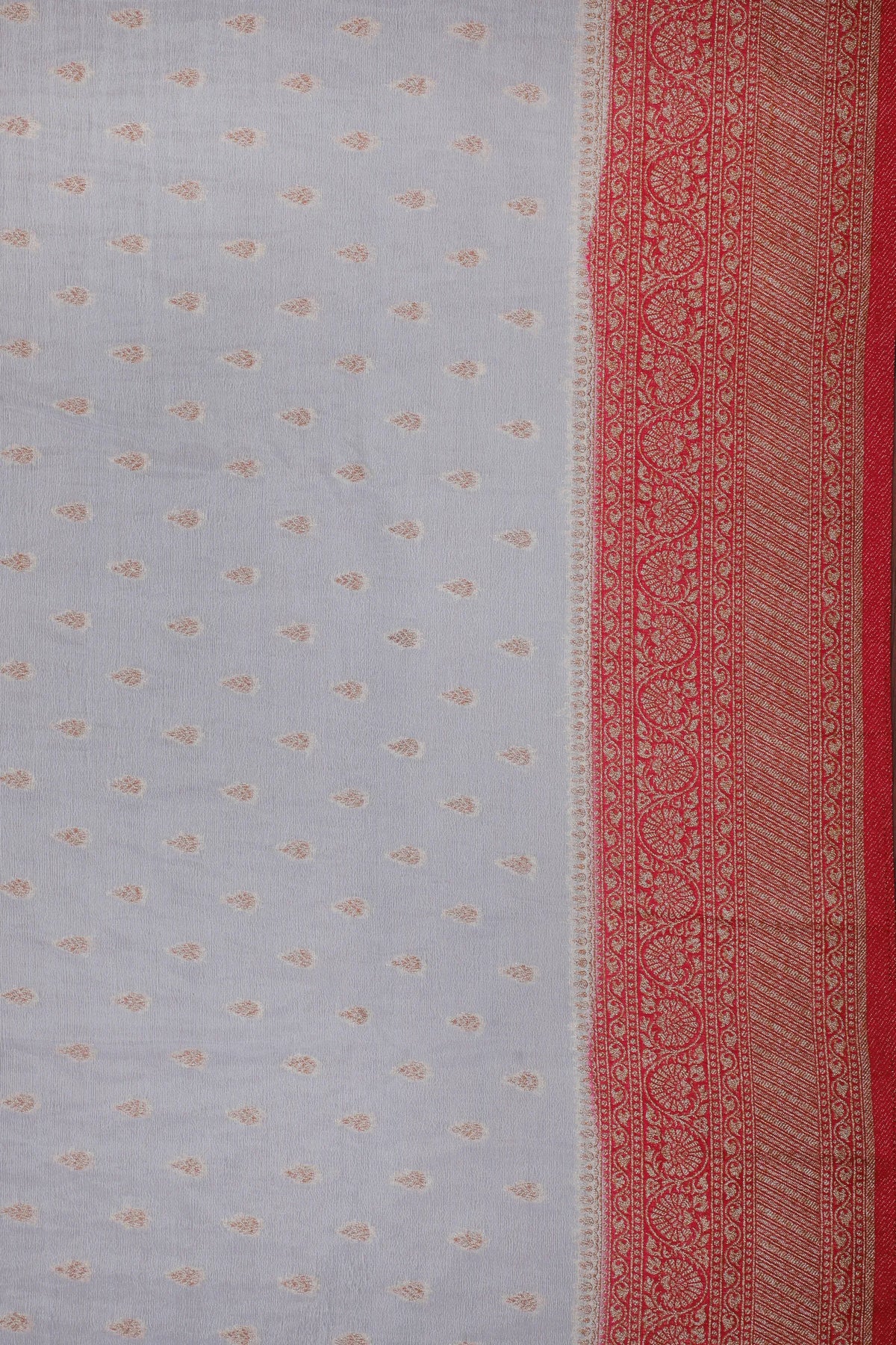 White Powerloom Designer Saree with Red Contrast