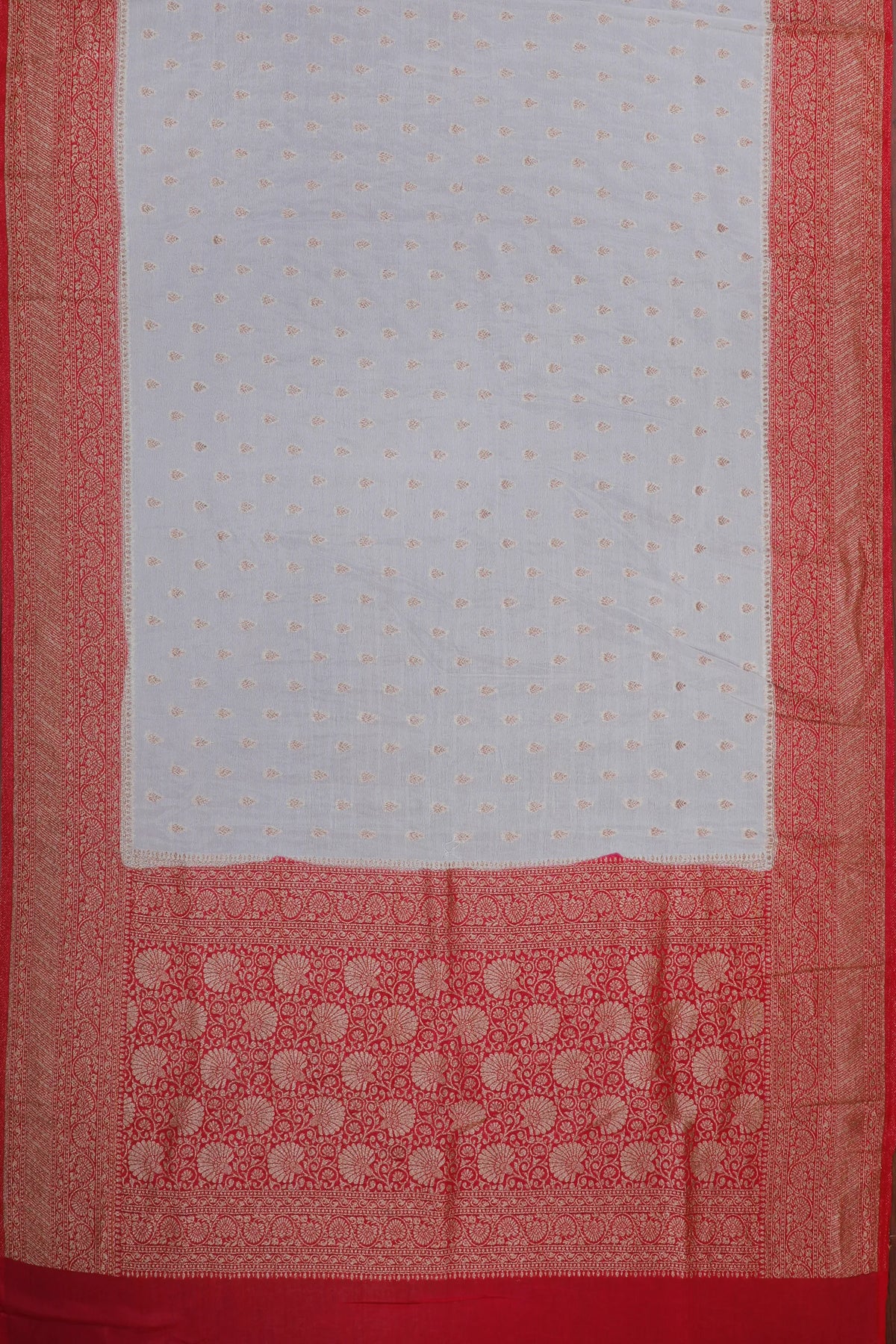 White Powerloom Designer Saree with Red Contrast