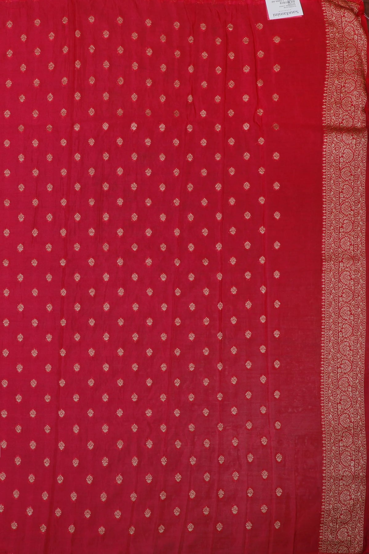 White Powerloom Designer Saree with Red Contrast