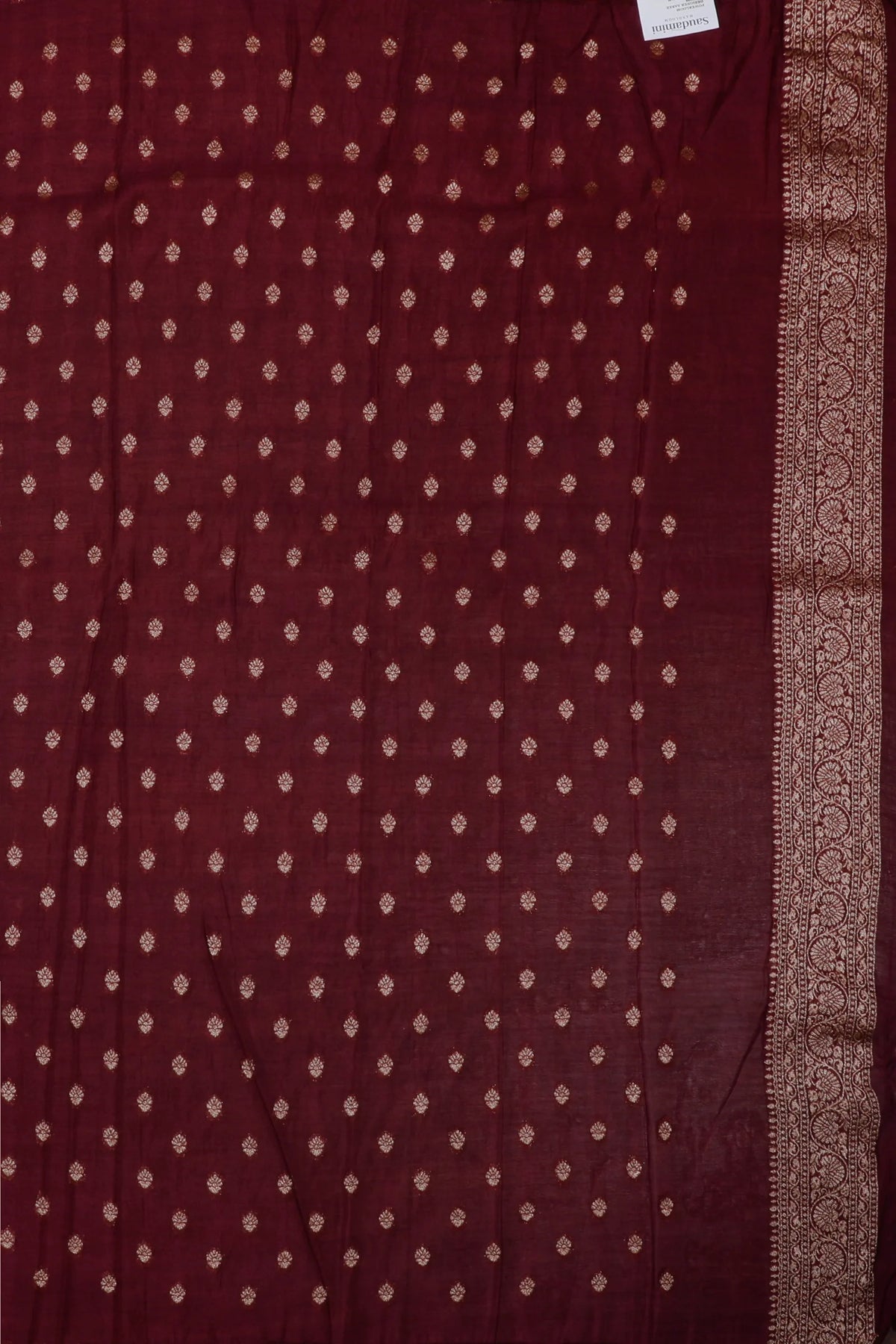 White Powerloom Designer Saree with Maroon Contrast