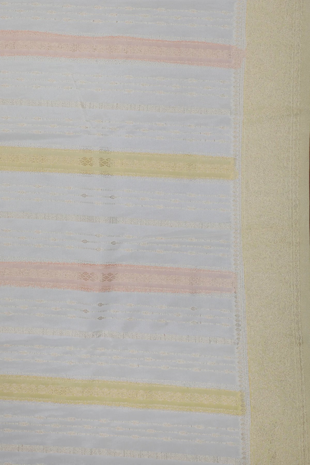 White Powerloom Designer Chiffon Saree with Lemon Yellow Border