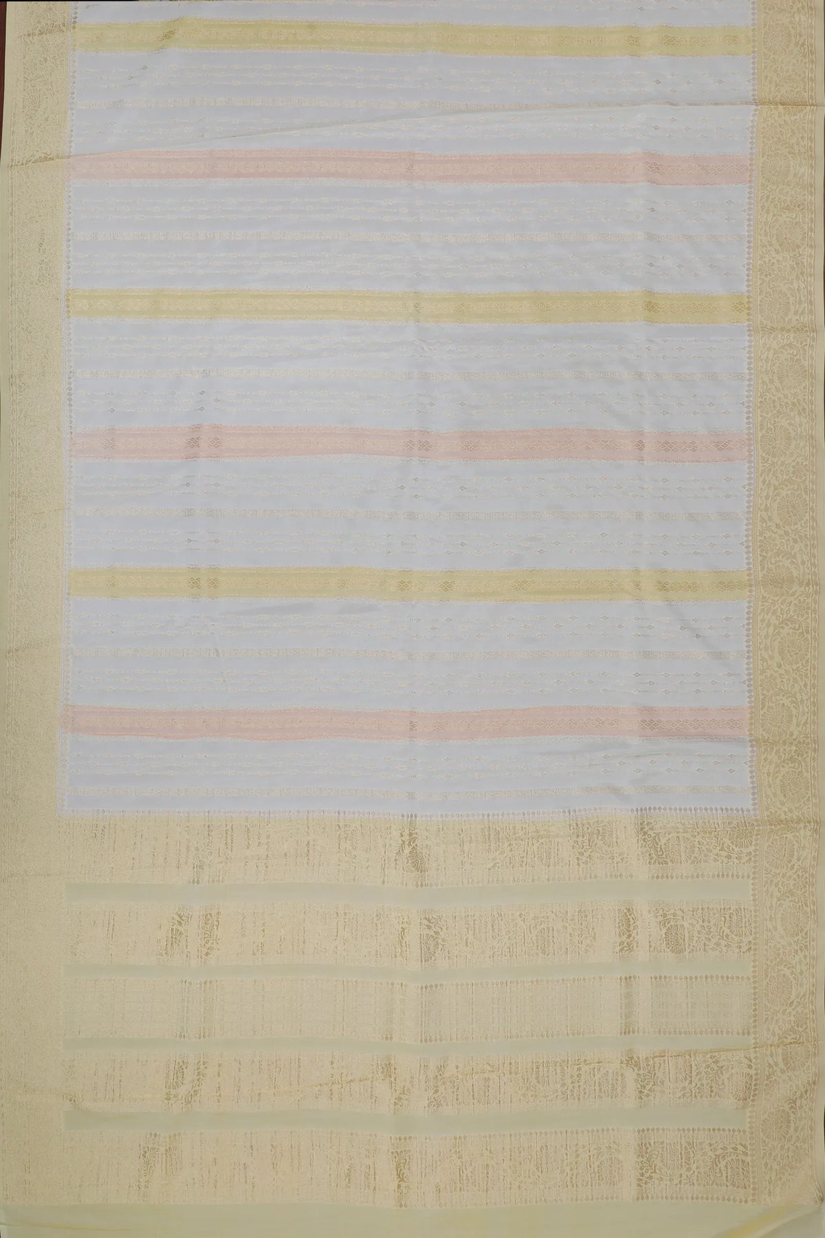 White Powerloom Designer Chiffon Saree with Lemon Yellow Border
