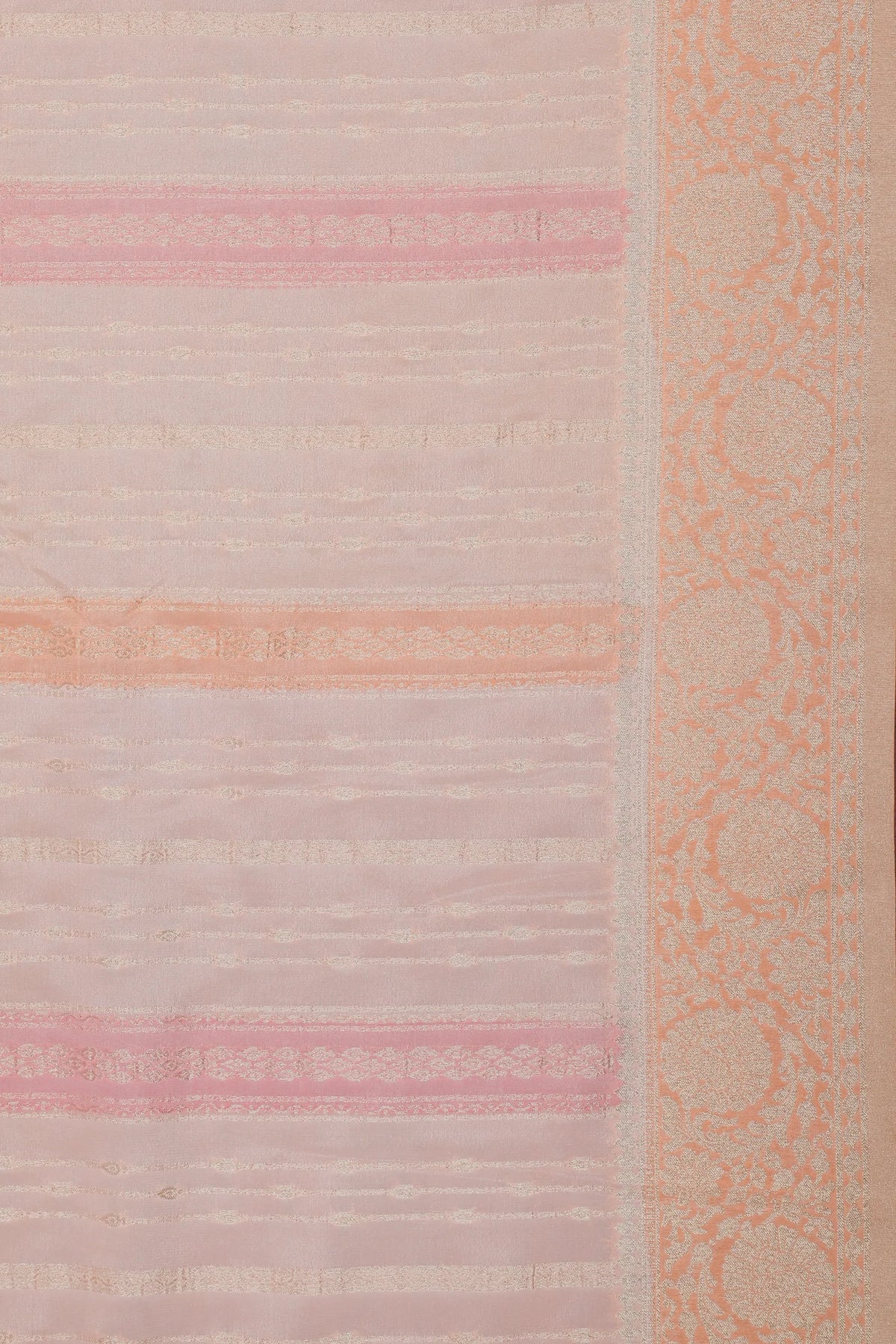 White Powerloom Designer Chiffon Saree with Orange Border